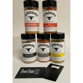 Seasoning Set, KINDERS, The BBQ Blend, Woodfired Garlic, The Blend, Burbon Peach, Buttery Steakhouse Special Select Assortment, Pantry Essential, Variety 5 Pack seasonings rubs spices (29.8oz) + opener (6 items)!