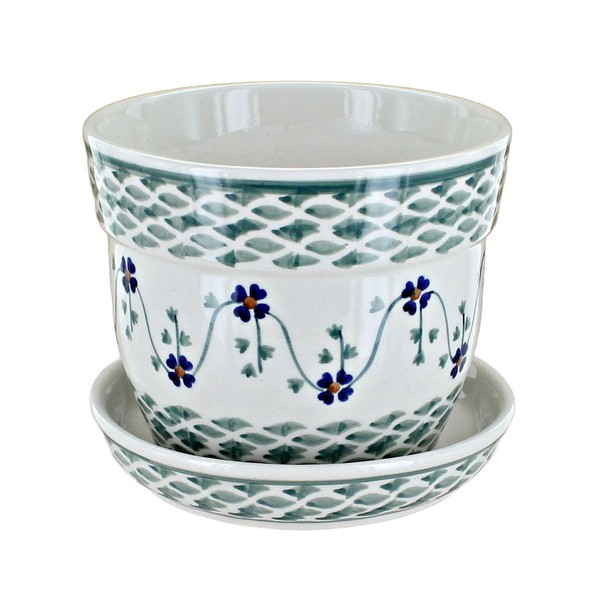 Blue Rose Polish Pottery Sage Floral Medium Flower Pot