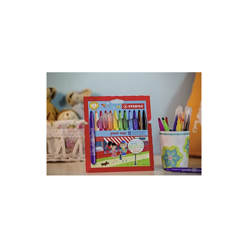 STABILO power max, estuche con 12 marcadores de tinta lavable