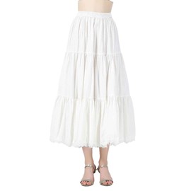 BEAUTELICATE Petticoat, Cotton, Lace, Non-See-through Skirt, Ruffle, Anti-Static, Knee-Length, Maxi, Underskirt, Long, Short, Inner Skirt, Petticoat, White 90cm Length