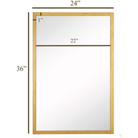Hamilton Hills Commercial Grade Contemporary Industrial Strength Wall Mirror Brushed Gold Metal Rectangle with Mirrored Glass Vanity, Entrance, Bedroom, or Restroom Horizontal & Vertical (24" x 36")