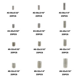 MCMASKE 300PCS #2-56#4-40#6-32#8-32 UNC 304 Stainless Steel Internal Hex Drive Cup Point Set Screws Assortment Kit