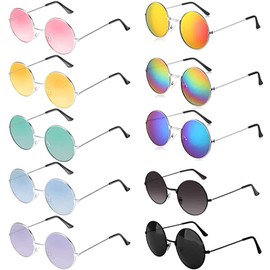 AMind4U 10Pairs Hippie Sunglasses 70s Glasses Vintage Hippie Glasses Colored Round Glasses for Women (blue)