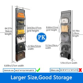 zebricolo, over the door purse organizer, holds bigger bags, purse organizer for door，Heavy Duty hooks (do not damage the door frame)，1Pack Grey/Black