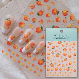 CESTSIREN Orange Nail Art Stickers,Fruit Nail Decals,for Nail Art Design, Self-Adhesive, Nail Accessories for Women,Aesthetic Nail Art Supplies