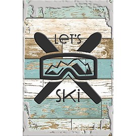 Let's ski crossed skis mountain in goggles slopes snow sports White Wall Art Decor Funny Gift