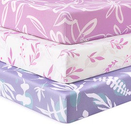 Unnivoll Baby Crib Sheets for Boys Girls, Fitted Crib Sheet Neutral 3 Pack for Standard Crib and Toddler Mattress, Breathable Soft Microfiber Baby Sheet 28x52x8in Purple Leaf