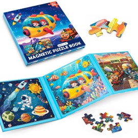 Space Ocean Train Magnetic Puzzles for Kids Ages 3-5, 20-25-30 Pieces Toddler Puzzles, Magnet Travel Jigsaw Puzzles Toys, Preschool Kids Puzzles Learning Toy for Kids 3 4 5 6 Year Old Birthday Gifts