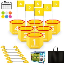 GYMMALL Backyard Golf Set for Kids, Adults and Family, Portable 6 Holes Golf Course with Balls, Flags and Carry Bag for Lawn, Park, Beach and Hotel - Yellow