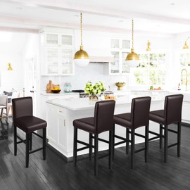 YISUN Waterproof Bar Stool Covers, Set of 4, Stretch PU Bar Stool Cover with Backrest, Removable Washable Chair Covers, Bar Stool Covers for Short Swivel Chair, Dining Room Chair, Bar Stools (4,