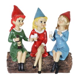 Exhart Solar Good Time Gnome Women Garden Statue – Female Gnome Friends w/ Wine Glasses – Wine Lovers, Girls Garden Gnome Female, Girl’s Night Out Decor, 10.2" L x 5.1" W x 9.4" H