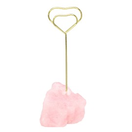 mookaitedecor Natural Rose Quartz Raw Crystal Table Card Holder, Wedding Table Name Card Holders Clips Picture Memo Note Photo Stand, Heart Shape