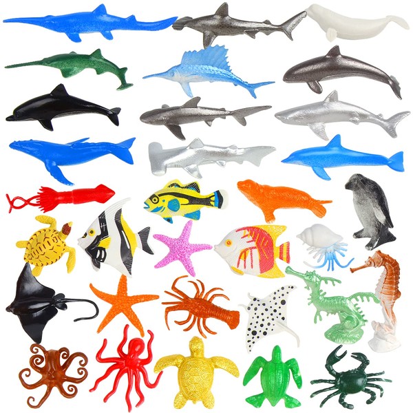 SULOLI 32Pieces Sea Animal Figures Animal Toys Mini Sea Animal Toys Set Realistic Animal Sea Life Figures Toy Educational Animal Learning Toys Bath Toys for Child