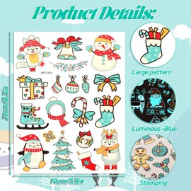 Konsait Glow in the Dark Christmas Temporary Tattoos for Kids Adult, Luminous Xmas Fake Tattoos Snowman Metallic Tattoos Christmas Party Favors Christmas Stocking Stuffers