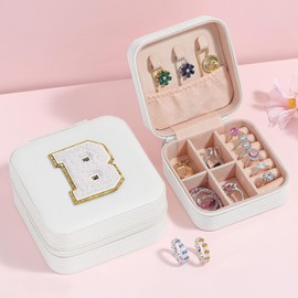 Parima Meaningful Gifts for Teen Girls - Sturdy Jewelry Box for Girls, Birthday Gifts Graduation Gifts for Teen Girls, 2024 Graduation Travel Essentials Vacation Essentials - Initial B, White on White