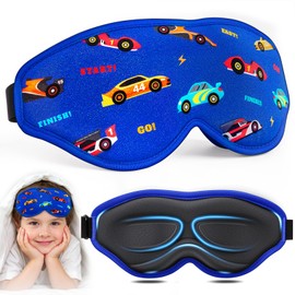 BeeVines Kids 3D Contoured Sleep Mask, 100% Blackout Sleeping Eye Masks for Boys, Pressure-Free Memory Foam Cushioned Eye Cover, Adjustable Strap, for Travel Gifts (Racing Car)