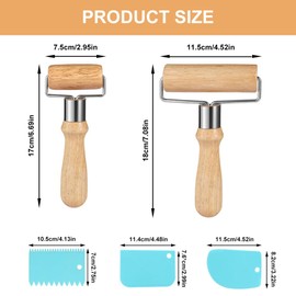 2 Stück Teigroller Holz,Kleine und Mittlere Rolling Pin,Nudelholz Klein mit 3 Stück Teigschaber,Teigausroller,Teigroller Klein,Nudelholz Holz,T-förmige Rollstab für Kuchen Pizza Backen Fondant Cookie