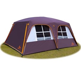 KTT Extra Large Tent 8-10 Person,Awning Family Cabin Tents,2 Rooms,3 Doors and 3 Windows with Mesh,Straight Wall,Waterproof,Double Layer,Big Tent for Outdoor,Picnic,Camping,Family Gathering(Brown)