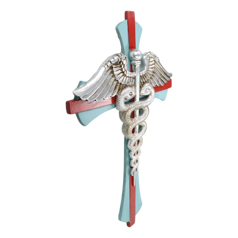 Physician Healer Caduceus Herald's Wand Entwined Serpents Winged Wall Cross