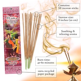 Prabhuji's Gifts Radha, Govardhana Hand-Rolled Spiritual Incense Sticks - Aromatic Sticks - for Meditation, Yoga, Relaxation, & Aromatherapy Incense - 2 Packs of 10 Sticks with Wooden Burner