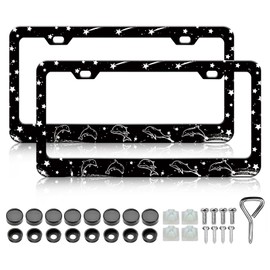 Dolphin License Plate Frames- 2 Pack Cute Animal Star Design Aluminum Metal License Plate Holder Covers Car Accessory, Rust-Proof Waterproof Car Decorative Tag Frames for Standard US 12x6 Inch
