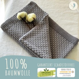 Baby Blanket Made of 100% Cotton, Grey Knitted, 80 x 100 cm, Oeko-Tex Standard 100, Soft Cuddly Blanket in Gift Box, Cuddly Blanket for Boys and Girls, First Equipment Baby, Gift for Birth