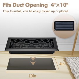 Floor Register 4" x 10", Heavy Duty Walkable Steel Floor Vents for Home Floor, Decorative Air Vent Covers - Electroplate Floor Registers, Grilles & Vents, 1PACK - Matte Black