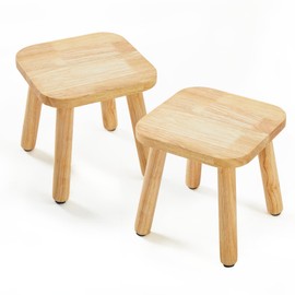 Frogprin Solid Wooden Step Stool for Kids Adults, Short Chair Toddlers Plant Stool, Kids Stool Perfect Matched Sensory Table, Multi-Purpose Sitting for Kitchen Playroom Bathroom Bedroom (2 Pack)