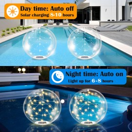 afzdby Floating Pool Lights Solar Powered,14 Inch 3000K Warm White Inflatable Glow in The Dark Balls,IP68 Waterproof Led Light up for Inground Pool,Christmas Decorations Outdoor Ornaments