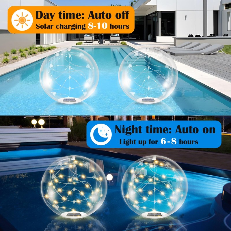 afzdby Floating Pool Lights Solar Powered,14 Inch 3000K Warm White