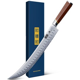 HOSHANHO Brisket Slicing Knife 12 Inch, Japanese High Carbon Steel Butcher Breaking Knife with Ergonomic Handle, Razor Sharp Curved Carving Knives for Meat, BBQ