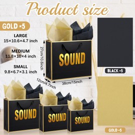 Kolldenn 5 Senses Gift Bags for Him Her Five Senses Gift Bag with Ribbon Handles and Tissue Paper Present Wrappings for Valentine Wedding Birthday Mothers Day(Black,15 x 10.6 x 4.7 Inch)