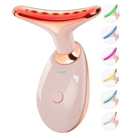 Red Light Therapy Device for Face & Neck, 7 Color Facial Massager Beauty Device, Portable LED Skin Care SPA Tool at Home and Travel Pink