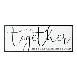Synovana And So Together They Built A Life They Loved Sign 42" x 16" Rustic Large Wooden Wall Sign with Frame Farmhouse Wall Sign for Bedroom Above Bed Wall Hanging Decoration