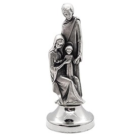 Mini Saint Statue | Classic Christian and Catholic Figurines | Silver-Tone Metal | Sticky Bottom - Easily Attach to Car Dash | Religious Home and Car Decor | Made in Italy (Holy Family)