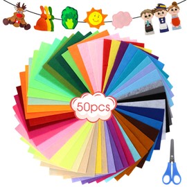 XIEJ Pack of 50 Felt Fabric Craft Felt, 40 Colours Felt for Crafts, 20 x 30 cm Felt Panels, Polyester Felt Fabric Crafts for DIY Crafts Sewing Manual Decoration