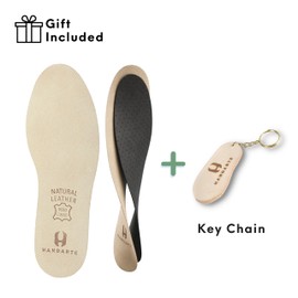 HANDARTE Kids Genuine Leather Insoles - Orthopedic Vegetable Tanned - Odor Eater Natural Padded with Latex Foam - Magic Absorbent and Thin - Tan - Daily Comfort (Kids Size US 10) with Keychain Gift