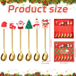 HOWAF Christmas Spoons Set of 6, Christmas Coffee Spoon Stainless Steel Christmas Spoon with Reindeer Santa Christmas Tree Snowman, Gifts for Christmas Teaspoons, Ice Cream, Dessert, Sugar,Gold