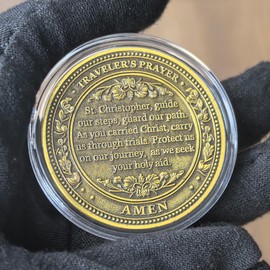 St. Christopher Travel Protection Coin - Religious Medallion for Safe Journey, Traveler's Prayer Coin for Protection and Blessings