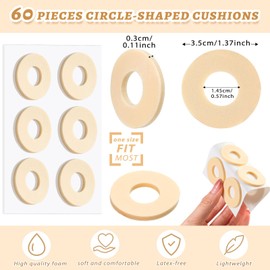 Threlaco 60 Count Soft Foam Callus Cushions Round Corn Cushions Pads Water Resistant Self Stick Adhesive Callus Pads for Bottom of Foot Protect Corn from Rubbing and Friction for Men Women Foot Care