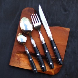 Bistro Cutlery, New Year Special Set, Filet Collection, Made in France, NERON NOIRE (Black) Set of 4, Dishwasher Safe