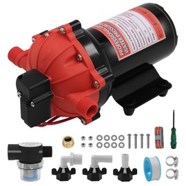 RV Water Pump 12V, 6.5GPM 75PSI DC Self Priming Water Pressure Diaphragm Pump 12Volt, Five Chamber Fresh Water Transfer Pump for RV Yacht Farmland Marine Garden Agricultural Irrigation