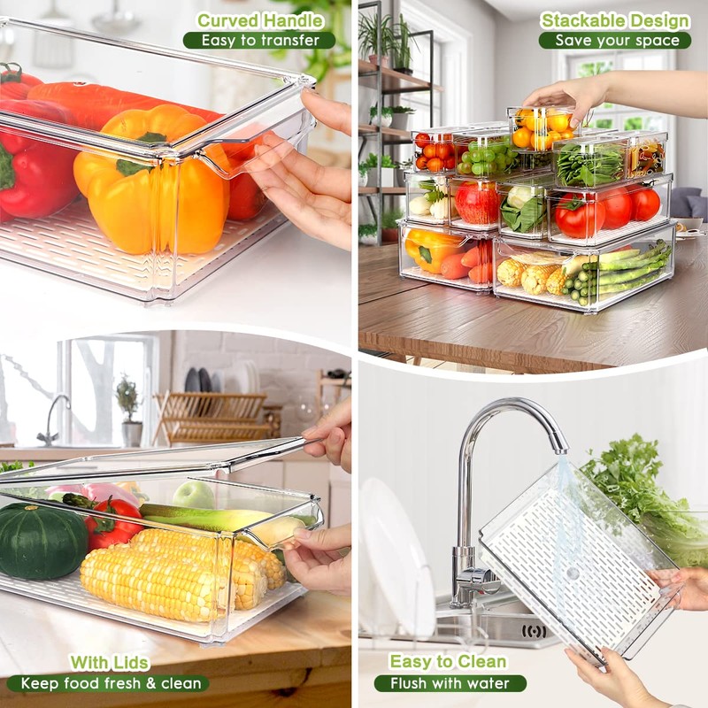 ZIJUND 14 Pack Fridge Organizer, Stackable Refrigerator Organizer Bins with