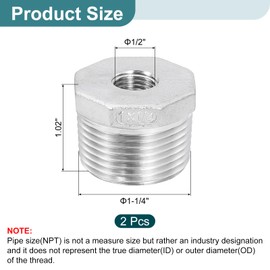 sourcing map 2Pcs 1" Male to 1/4" Female NPT 304 Stainless Steel Reducer Hex Bushing, Reducing Cast Pipe Adapter Fitting for Industrial, Oil/Gas, Water, HVAC, and Plumbing Systems