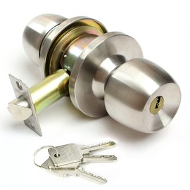 Hardbase Hardware Door Knob with Lock for Toilet Indoor, Bedroom, Entryway, Room, Outdoor, Bathroom, Suitable for Door Thickness 1.4 - 2.0 inches (35 - 50 mm) (Keyed - Silver)