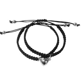 meberg Friendship Bracelets Heart Black Partner Bracelets Couple Jewellery Bracelet Black Silver with Heart Pendant Adjustable Size, Stainless Steel, none