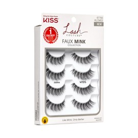 KISS Lash Couture Faux Mink False Eyelashes Multipack, Knot-Free Lash Band, Reusable, Contact Lens Friendly, Easy To Apply, Ultrafine, Tapered, Synthetic Fake Lashes, Style Jubilee, 4 Pairs