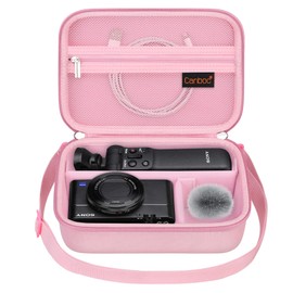 Canboc Carrying Camera Case for Sony ZV-1F/ ZV-1/ ZV-1II Vlog Digital Camera & Vlogger Accessory Kit Tripod, Travel Storage Bag with Strap, Mesh Pocket fit Cable, Pink