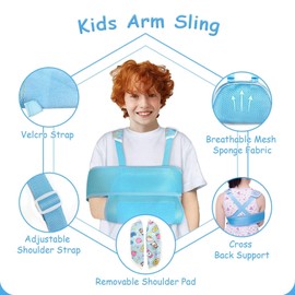 Yaellede Kids Arm Sling For Shoulder Injury, Elbow Immobilizer For Girl Boy, Shower Sling For Torn Rotator Cuff Shoulder Brace, Child Posture Corrector Support, Broken Arm Gifts For Kids (Blue)