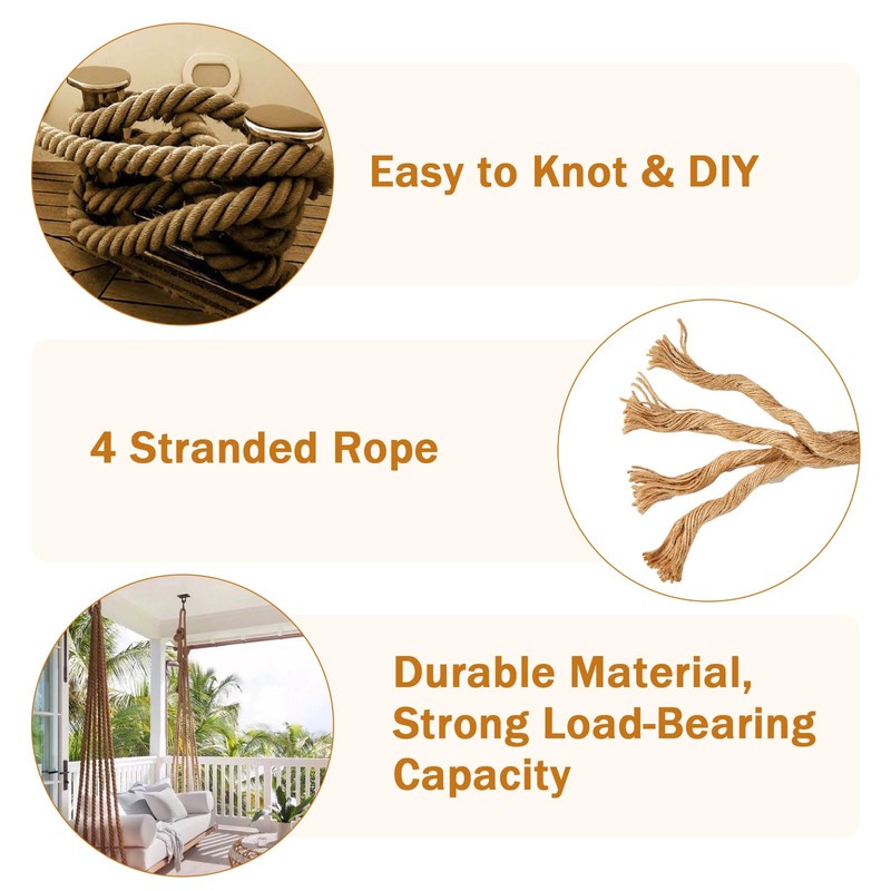 Kweetle Jute Rope 3/4 Inch x 100 FT, Hemp Rope